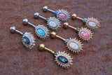 Black Opal Sunburst Silver Belly Button Navel Rings