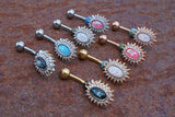 White Opal Sunburst Gold Belly Button Navel Rings
