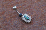 Black Opal Sunburst Silver Belly Button Navel Rings