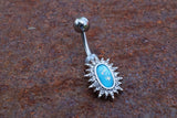Blue Opal Sunburst Silver Belly Button Navel Rings