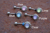 Pink Illuminating Stone Flower 316L Surgical Steel Belly Button Navel Ring