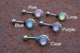 Lime Green Illuminating Stone Flower 316L Surgical Steel Belly Button Navel Ring