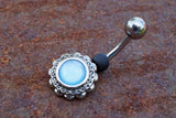 Blue Illuminating Stone Flower 316L Surgical Steel Belly Button Navel Ring