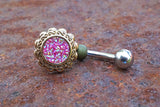 Pink Druzy Flower Gold Belly Button Navel Rings