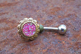 Pink Druzy Flower Gold Belly Button Navel Rings