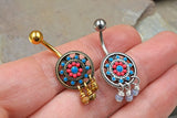 Turquoise Enamel and Beads Aztec Tribal Sun 316L Surgical Steel Belly Button Navel Rings