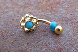 Flower Filigree Turquoise Center Rook Earring Daith Piercing Eyebrow Ring Curved Barbell