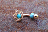 Flower Filigree Turquoise Center Rook Earring Daith Piercing Eyebrow Ring Curved Barbell