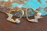 CZ Paved Lightening Bolt Gold Daith Earring Rook Piercing Hoop