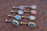 White Opal Sunburst Gold Belly Button Navel Rings