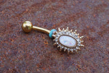 White Opal Sunburst Gold Belly Button Navel Rings