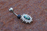 Black Opal Sunburst Silver Belly Button Navel Rings