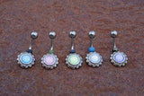 Pink Illuminating Stone Flower 316L Surgical Steel Belly Button Navel Ring
