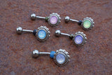 Blue Illuminating Stone Flower 316L Surgical Steel Belly Button Navel Ring