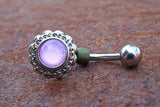 Pink Illuminating Stone Flower 316L Surgical Steel Belly Button Navel Ring