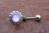 Pink Illuminating Stone Flower 316L Surgical Steel Belly Button Navel Ring