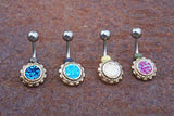 Creamy White Druzy Flower Gold Belly Button Navel Rings