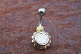 Creamy White Druzy Flower Gold Belly Button Navel Rings