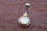 Creamy White Druzy Flower Gold Belly Button Navel Rings