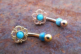 Flower Filigree Turquoise Center Rook Earring Daith Piercing Eyebrow Ring Curved Barbell