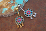 Turquoise Enamel and Beads Aztec Tribal Sun 316L Surgical Steel Belly Button Navel Rings