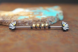 White Daisy Industrial Barbell Silver, Gold or Rose Gold, 14 Gauge
