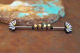 White Daisy Industrial Barbell Silver, Gold or Rose Gold, 14 Gauge