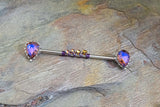 Purple CZ Teardrop Industrial Barbell 14g