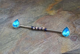 Aqua Blue CZ Teardrop Industrial Barbell 14g