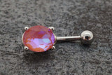 Pink Aurora Borealis CZ Crystal Belly Ring