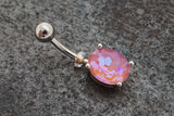 Pink Aurora Borealis CZ Crystal Belly Ring