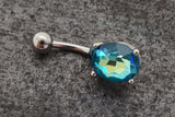 Aqua Blue Aurora Borealis CZ Crystal Belly Ring
