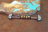 White Daisy Industrial Barbell Silver, Gold or Rose Gold, 14 Gauge