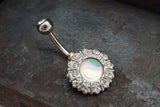 Silver Revo Crystal Flower Belly Button Rings