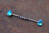 Aqua Blue CZ Teardrop Industrial Barbell 14g