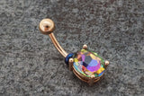 Rainbow CZ Round Crystal Rose Gold Belly Ring - Gift Under 20