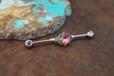 Pink CZ Vitrail Diamond Shaped Gem Industrial Barbell 14g or 16g