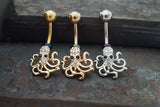 Octopus Belly Button Ring - Silver, Yellow Gold or Rose Gold