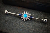 Sunburst Blue Opal 14 Gauge or 16 Gauge Industrial Barbell Beaded Scaffold Piercing
