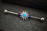 Sunburst Blue Opal 14 Gauge or 16 Gauge Industrial Barbell Beaded Scaffold Piercing