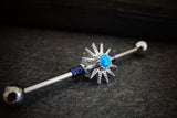 Sunburst Blue Opal 14 Gauge or 16 Gauge Industrial Barbell Beaded Scaffold Piercing