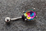 Rainbow CZ Crystal Belly Ring