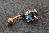 Rainbow CZ Crystal Yellow Gold Belly Ring