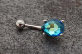 Aqua Blue Aurora Borealis CZ Crystal Belly Ring