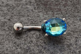 Aqua Blue Aurora Borealis CZ Crystal Belly Ring