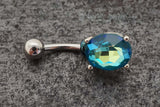 Aqua Blue Aurora Borealis CZ Crystal Belly Ring