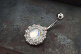 Silver Revo Crystal Flower Belly Button Rings