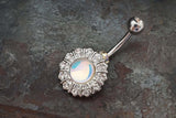 Silver Revo Crystal Flower Belly Button Rings