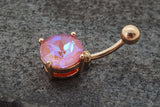 Round Pink Rose Gold Belly Ring - Gift Under 20