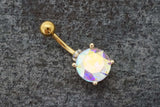 Round AB Aurora Borealis Yellow Gold Belly Ring - Gift Under 20